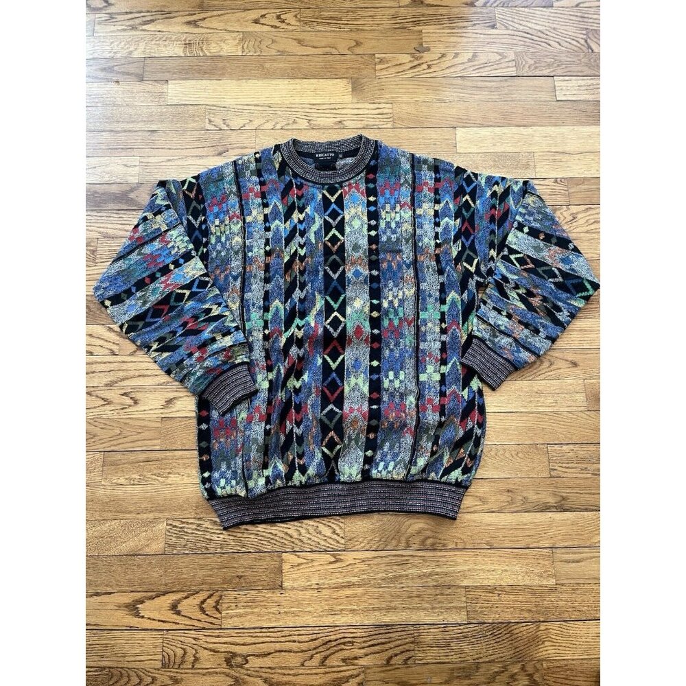 Riscatto Sweater Men's M Multicolor Crew Neck Italy Made Designer Vintage 90s